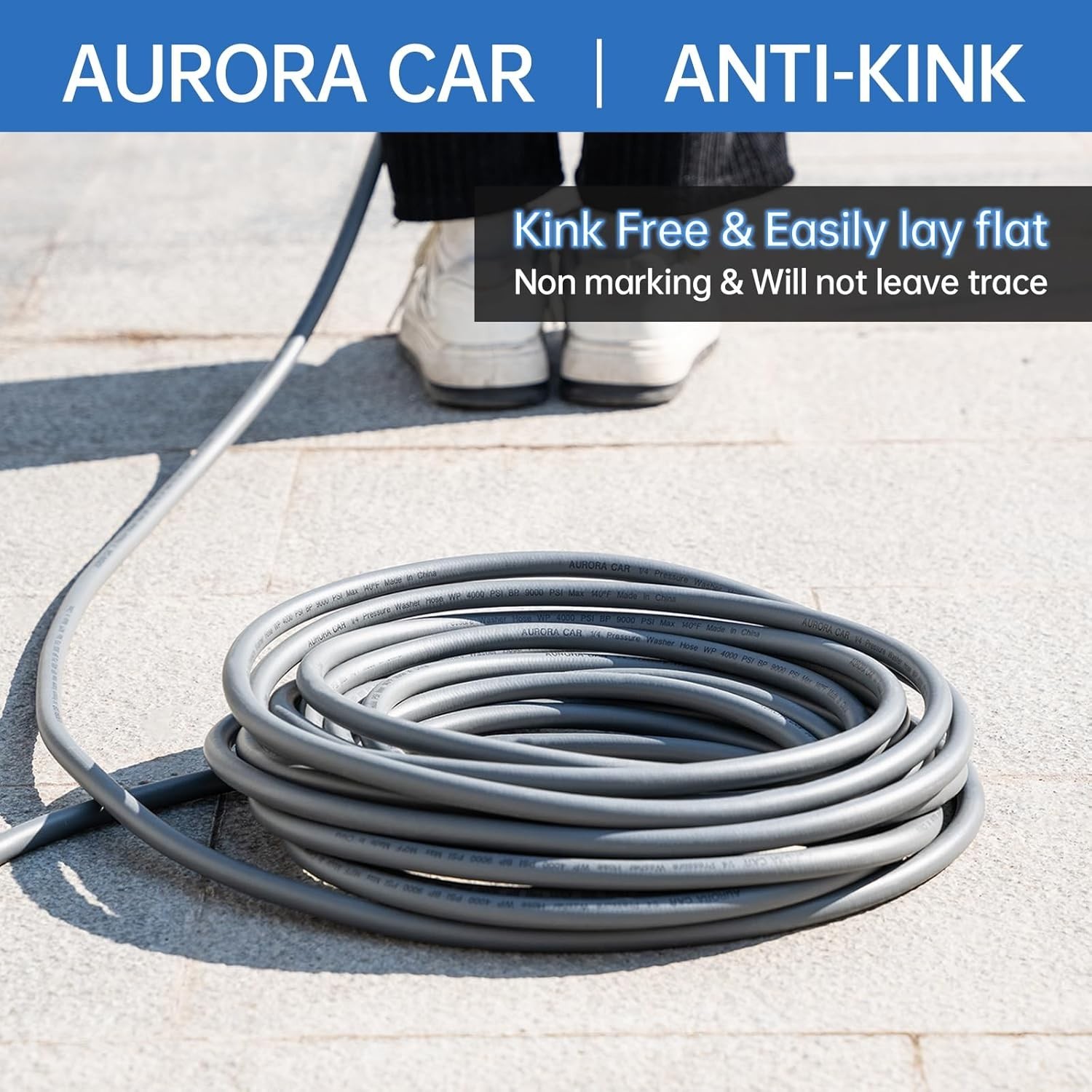 50FT Kink Resistant Pressure Washer Hose Compatible with M22 Fittings, 4000 PSI