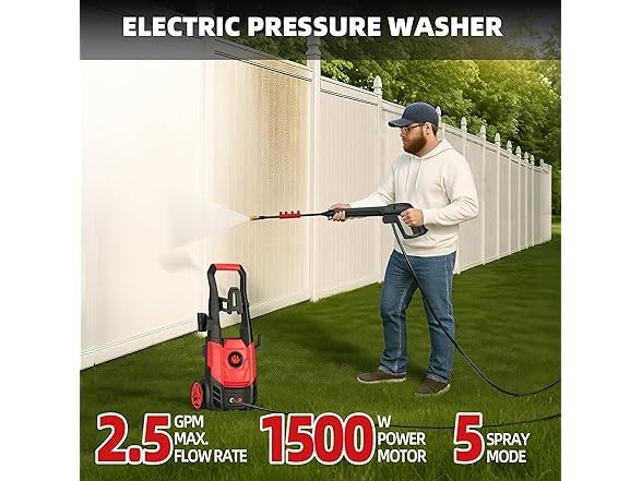 Paporia 2.5 Max GPM Electric Pressure Washer w/Foam Cannon, 20FT Hose -FAST SHP