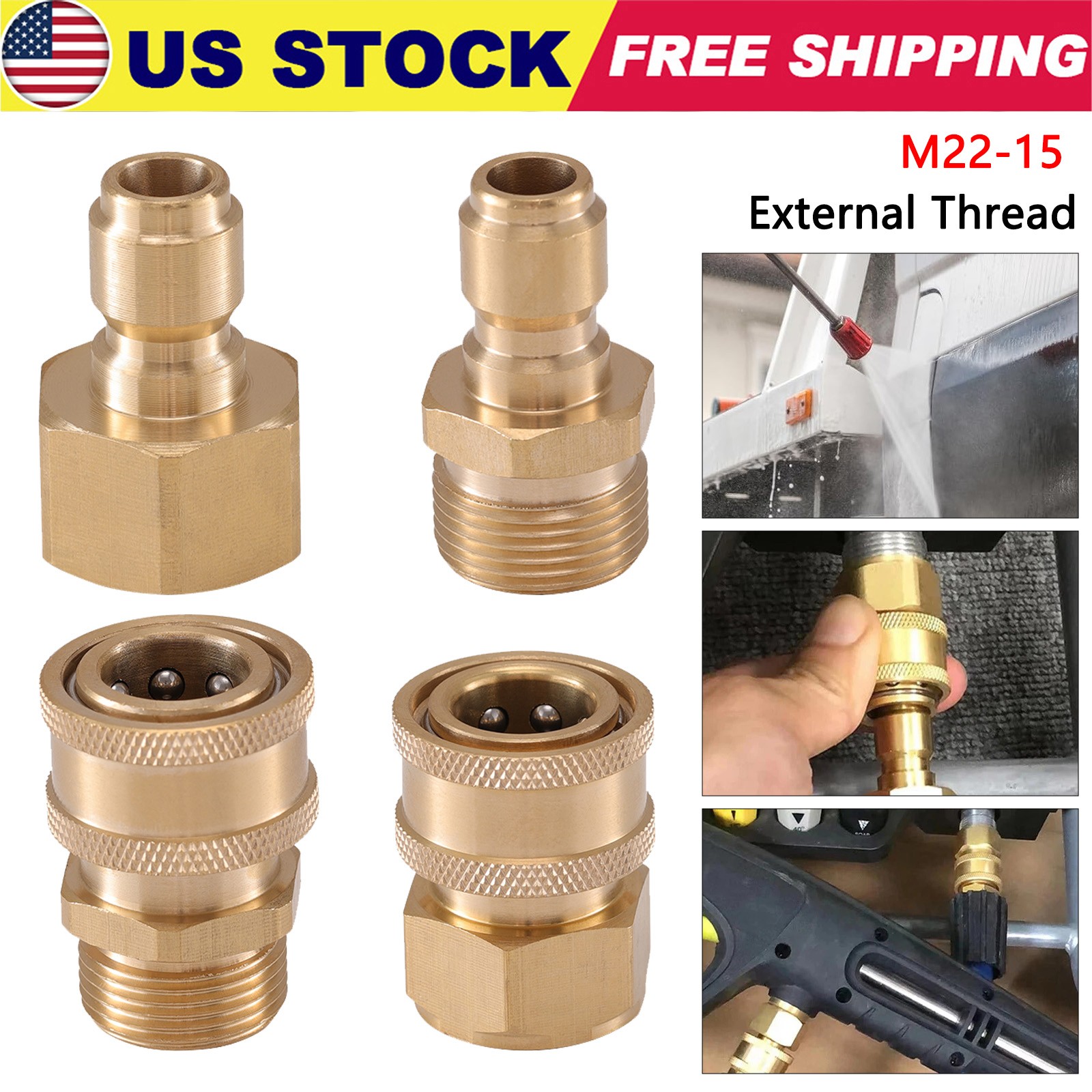 4PCS Pressure Washer Adapter Set M22 Swivel 3/8” Connects Quick Disconnect Kit