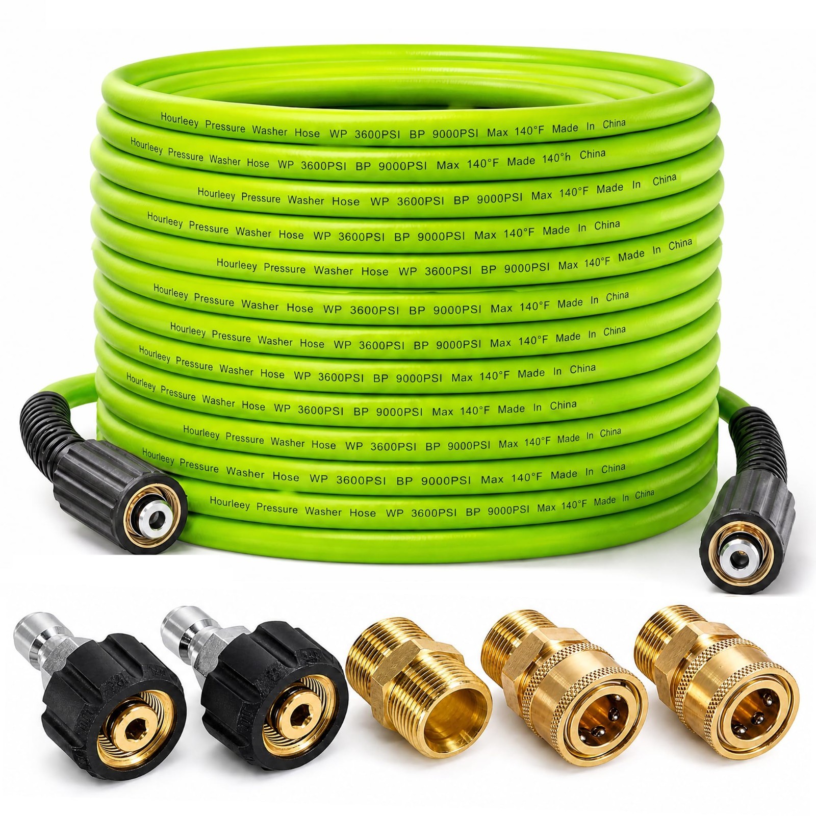 50FT Pressure Washer Hose 3600 PSI, Kink Resistant, Quick Connect Extension, Gre