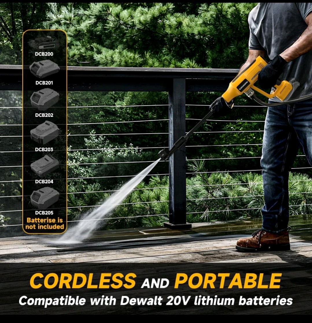 Cordless Pressure Washer for Dewalt 20V Battery 700 PSI Portable Handheld Power