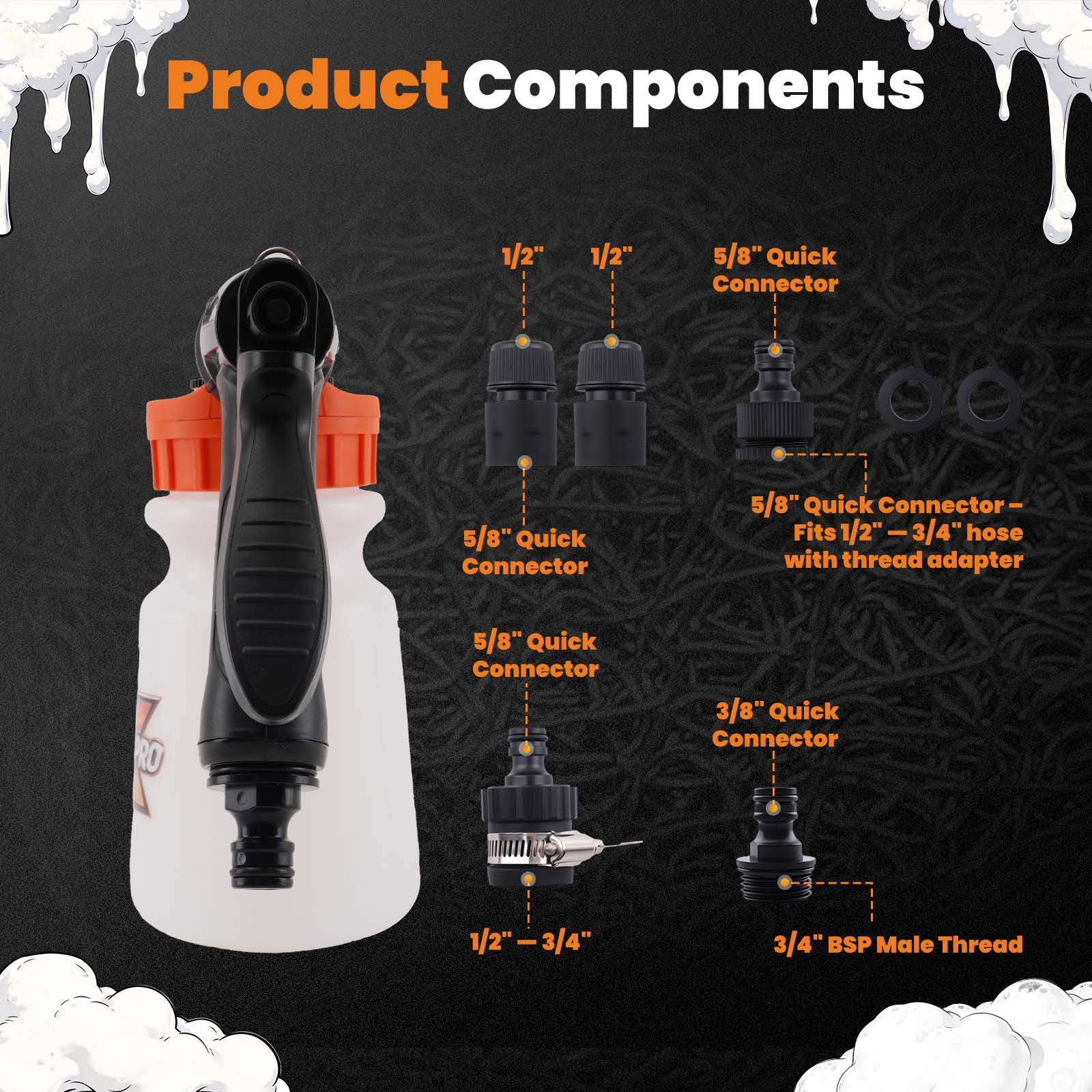 1L Car Wash Foam Sprayer Gun for Garden Hose Quick Connector Car Wash Plastic