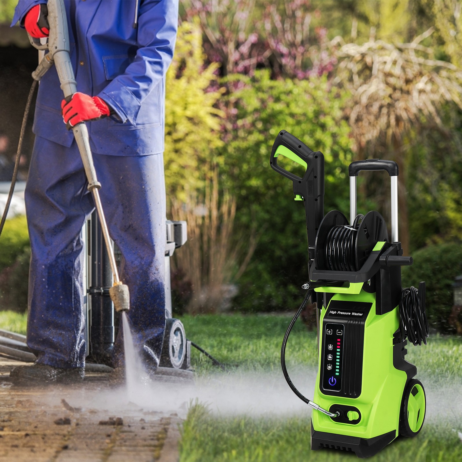 3800PSI Home High Pressure Washer Electric Patio Cleaner 2.8GPM with LED Display
