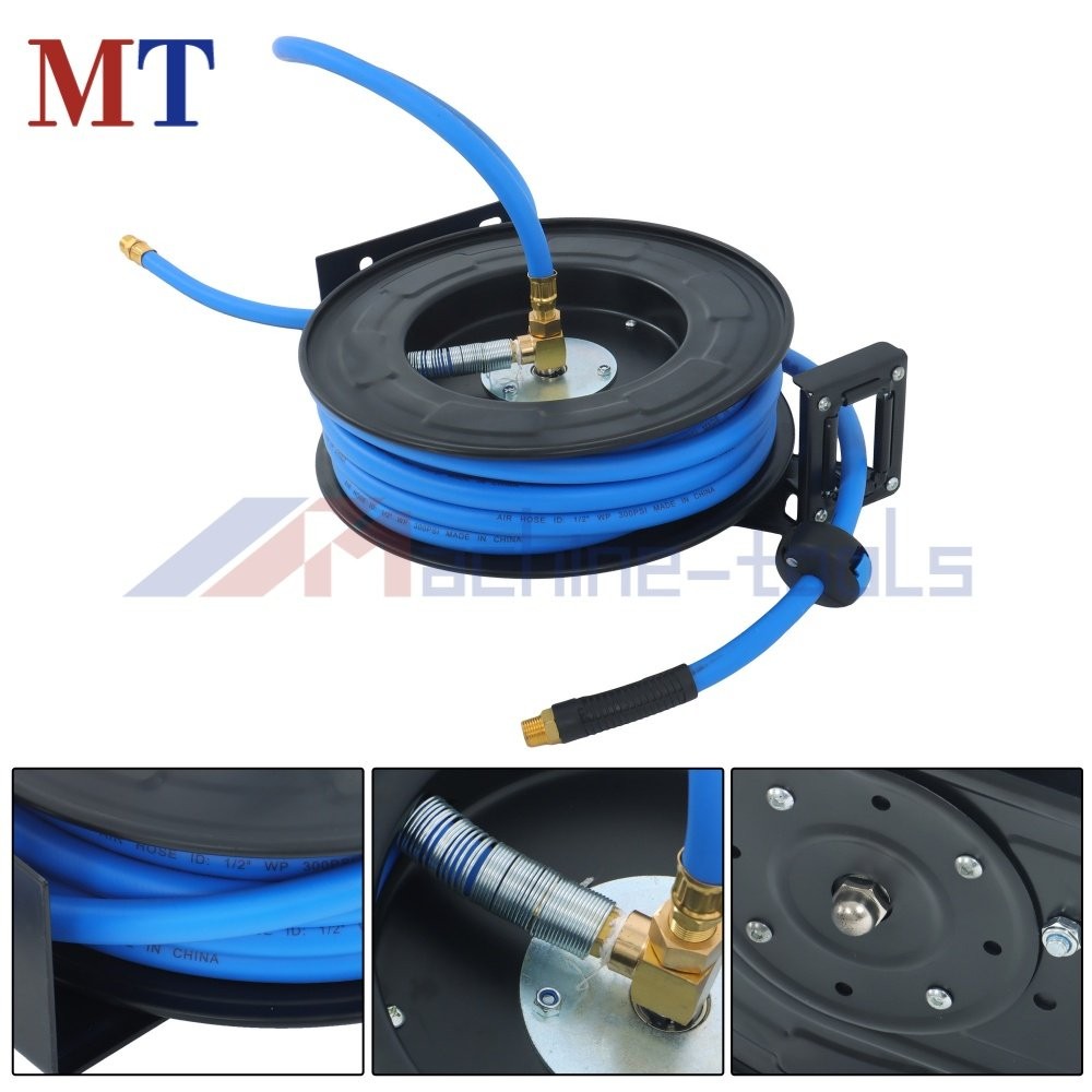 Air Hose Reel 1/2 in x 50 ft Wall Mount Auto Rewind Retractable Reel W/ Air Hose