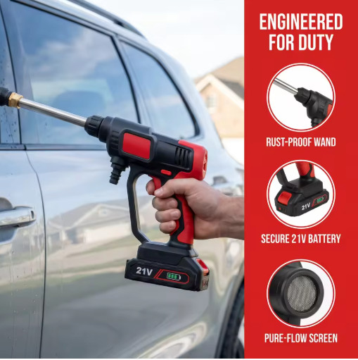 1500W Cordless Pressure Washer 60Bar 870PSI Portable Car Washer 2 Battery Hose
