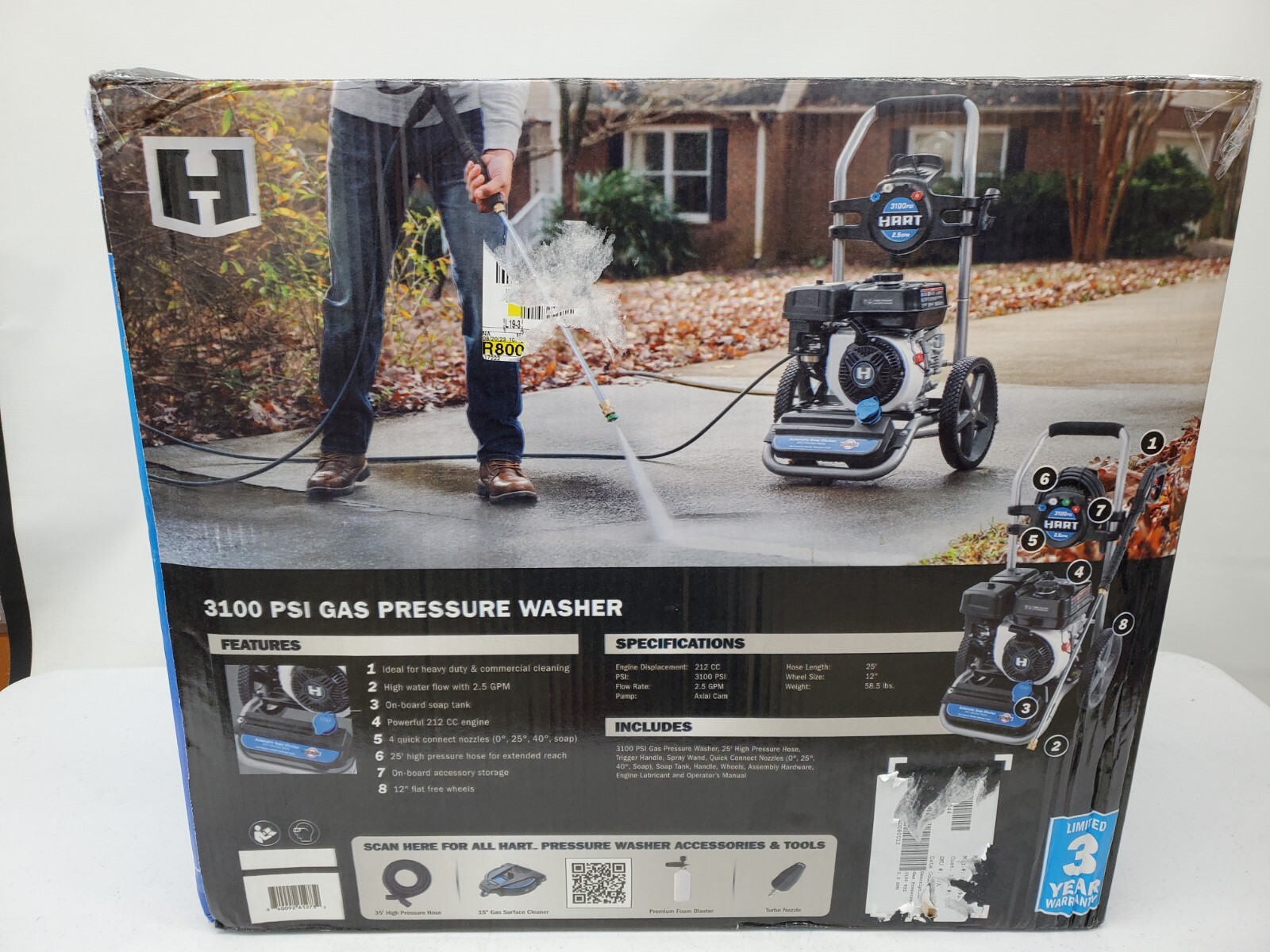 HART 3100 PSI Gas Pressure Washer – 2.5 GPM – (129269-3 KO CTRA5)