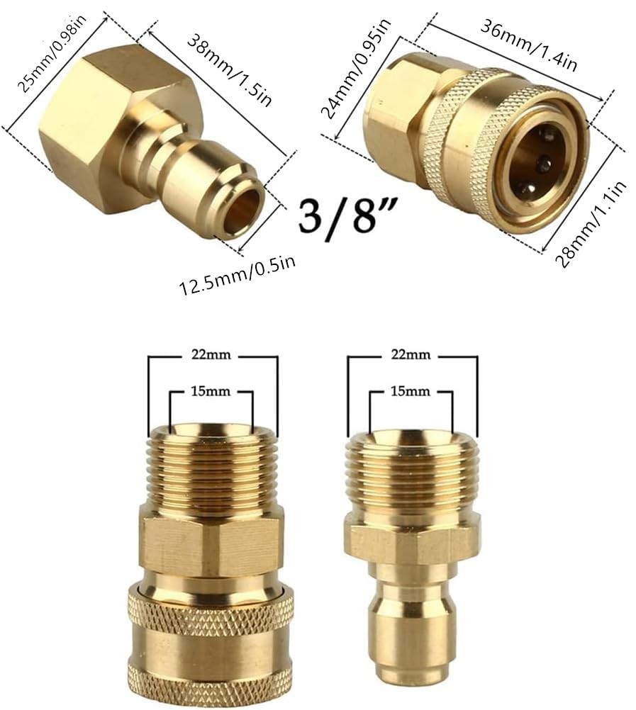 Pressure Washer Adapter Set,M22 Female Thread Fitting, 3/8″ Quick Connect kit…