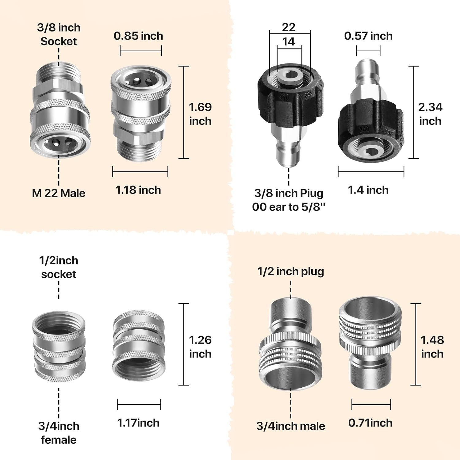 Heavy-Duty Quick Connect Pressure Washer Adapter Set | 5000 PSI Stainless Steel