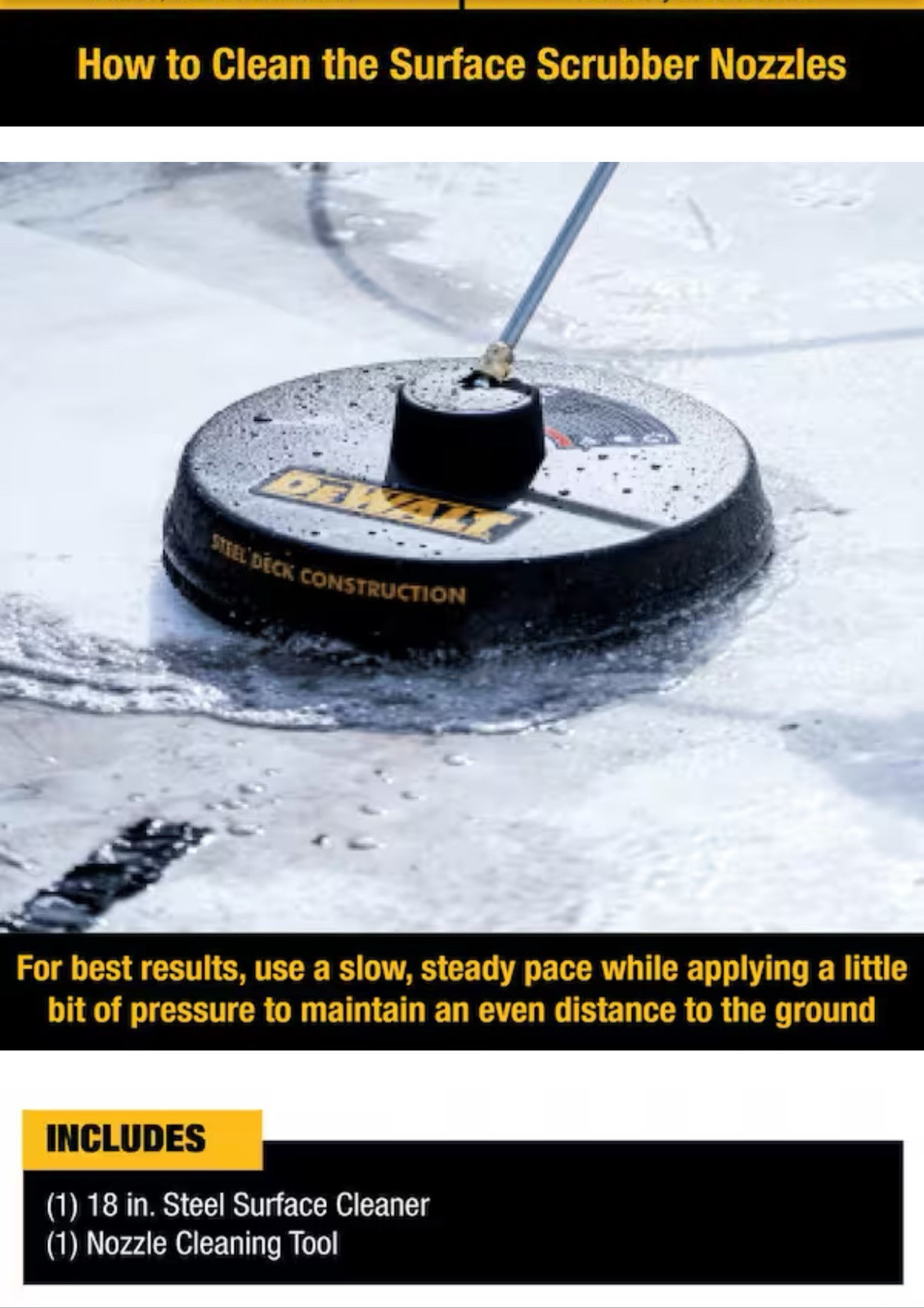 DEWALT DXPA37SC 18″ Surface Cleaner for Pressure Washer Steel Deck 3700 Psi