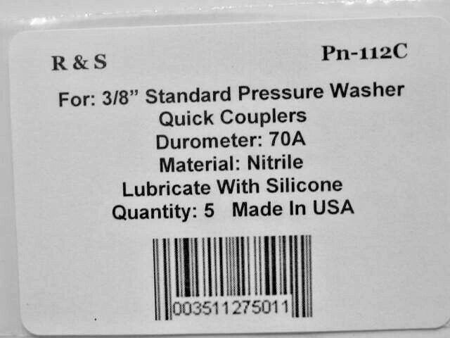 5 Pack 3/8 ” Pressure Washer Quick Connect Fittings / R&S 112C / Mat. Buna N