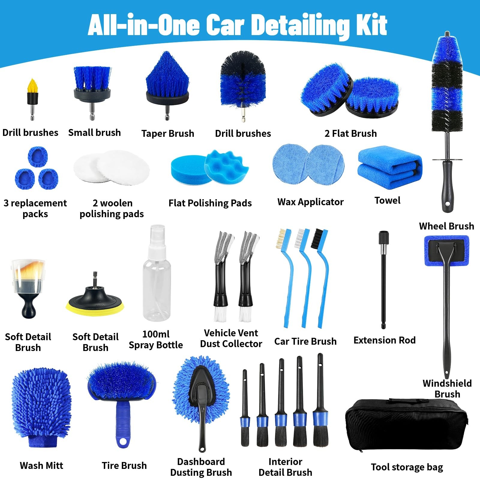 36PCS Car Detailing Brush Set for Interior Exterior Wheels Auto Cleaning Kit