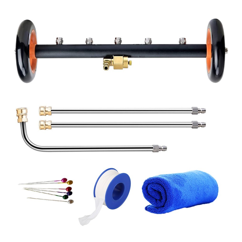 2in1 Water Broom Surface Cleaner Undercarrige Pressure Washer Brush 5 Nozzle 18″