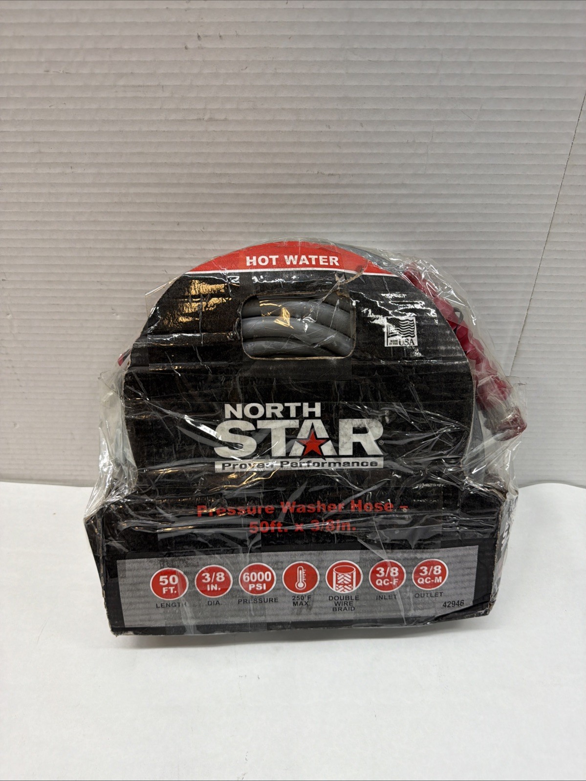 NorthStar Hot Water Nonmarking Pressure Washer Hose, 6000 PSI, 50ft. x 3/8in.
