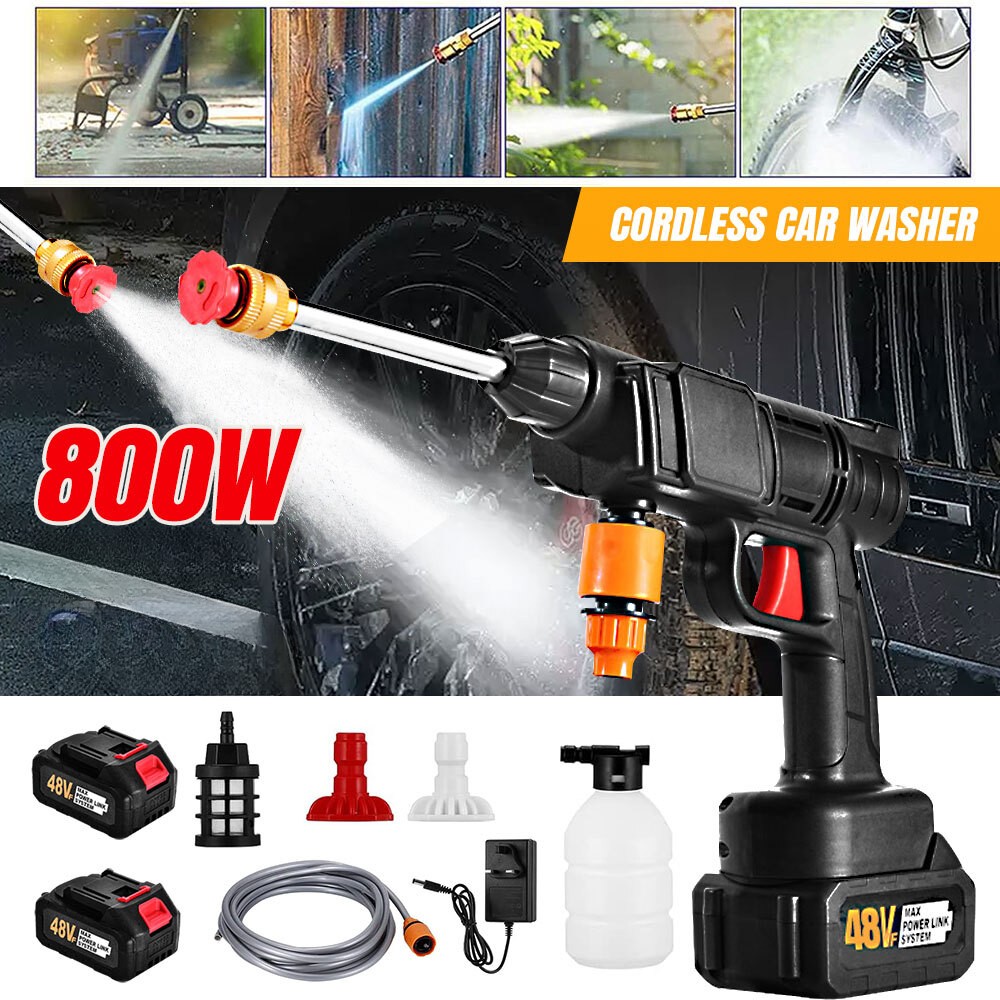 Cordless Water Spray Gun Portable High Pressure Car Washer Cleaner 18000prm 800W