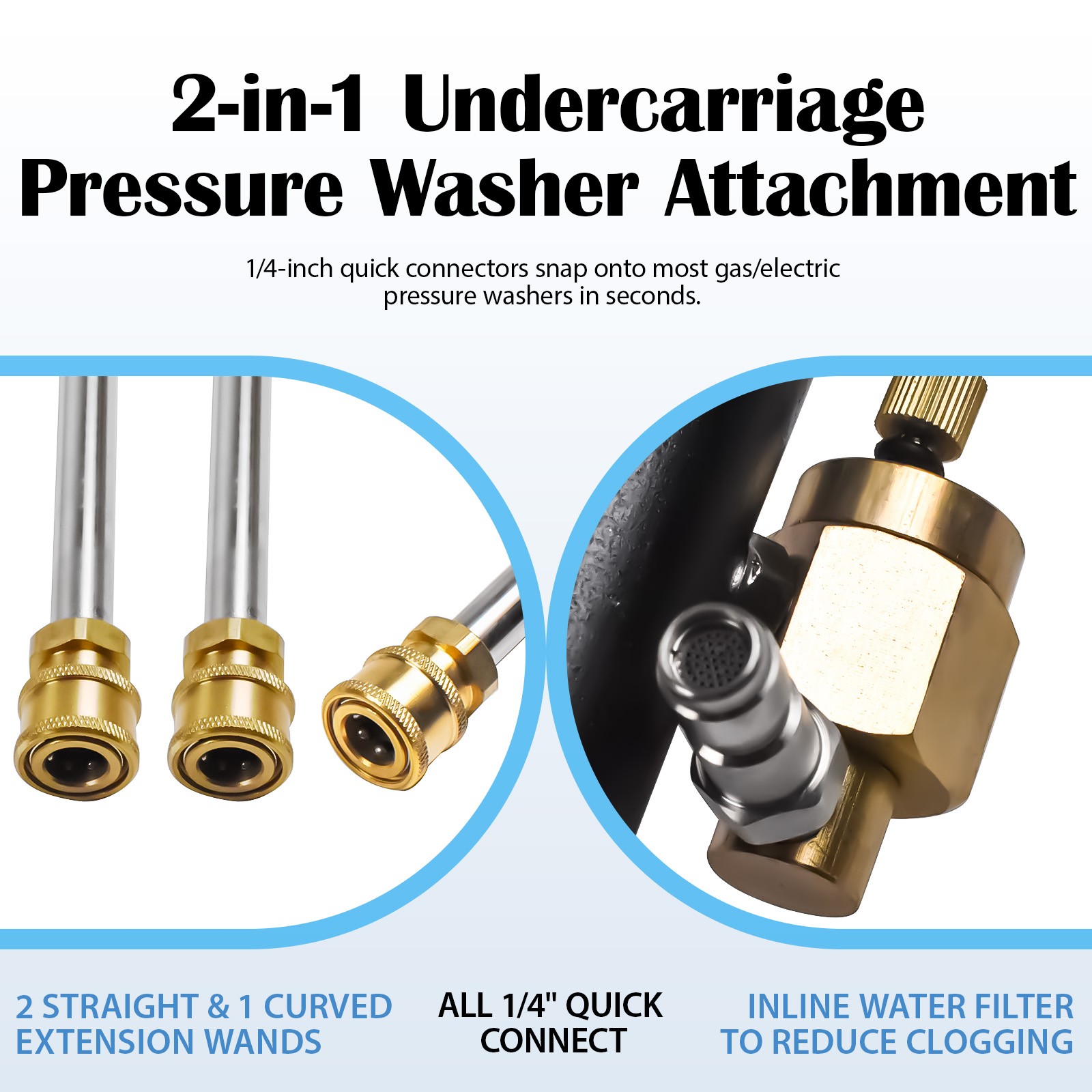 Undercarriage Pressure Car Washer Attachment 2-in-1 Cleaner Water Broom 7 Nozzle