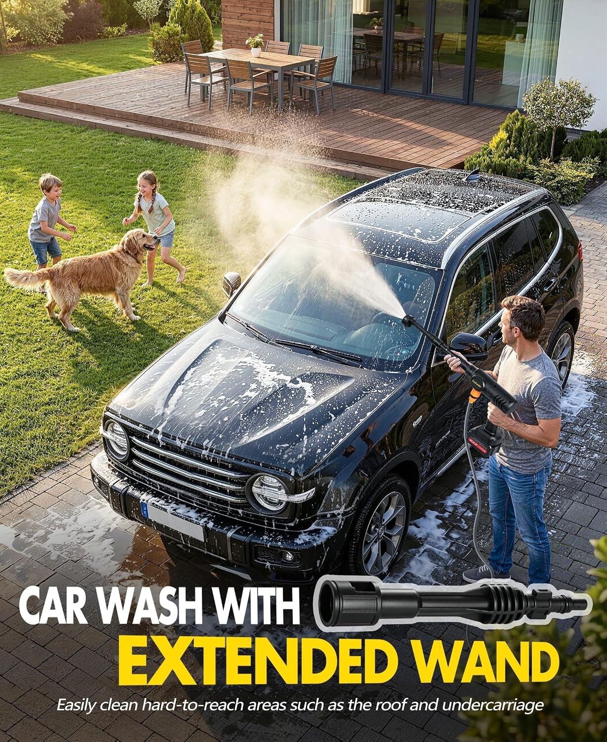 Cordless Car Cleaning Tool – 6-in-1 Nozzle & Foam Cannon for Portable Wash