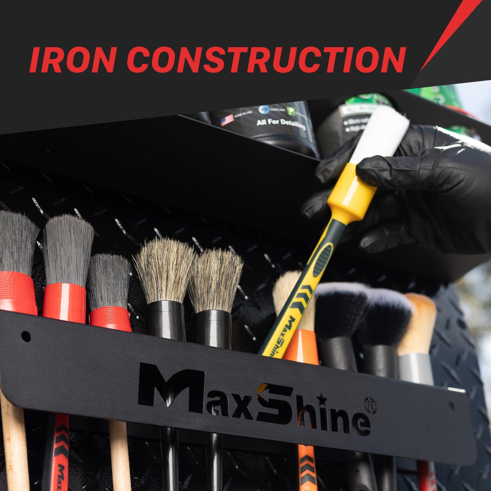 Maxshine Universal Detailing Brush Holder | 15.99 x 1.95 x inches, Black
