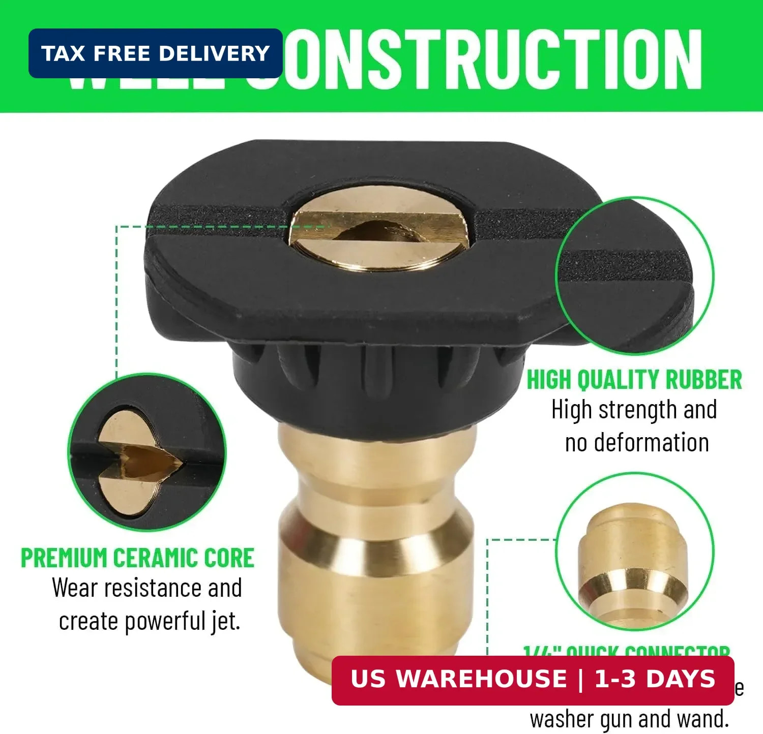 Pressure Washer Nozzle Tips 5-Pack, 2.5 GPM (Orifice 2.5), 1/4″ Quick Connect, 0