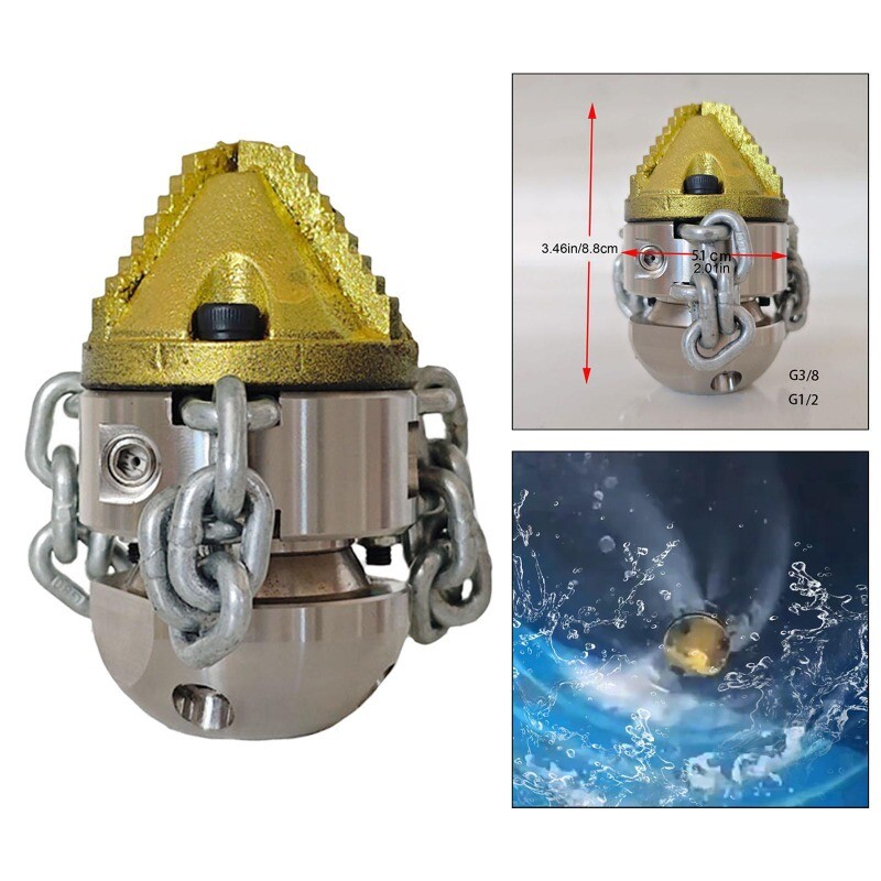 Pressure Washer Sewer Jetter Rotating Nozzle Kitchen Drain Cleaning Tip 3/8 1/2