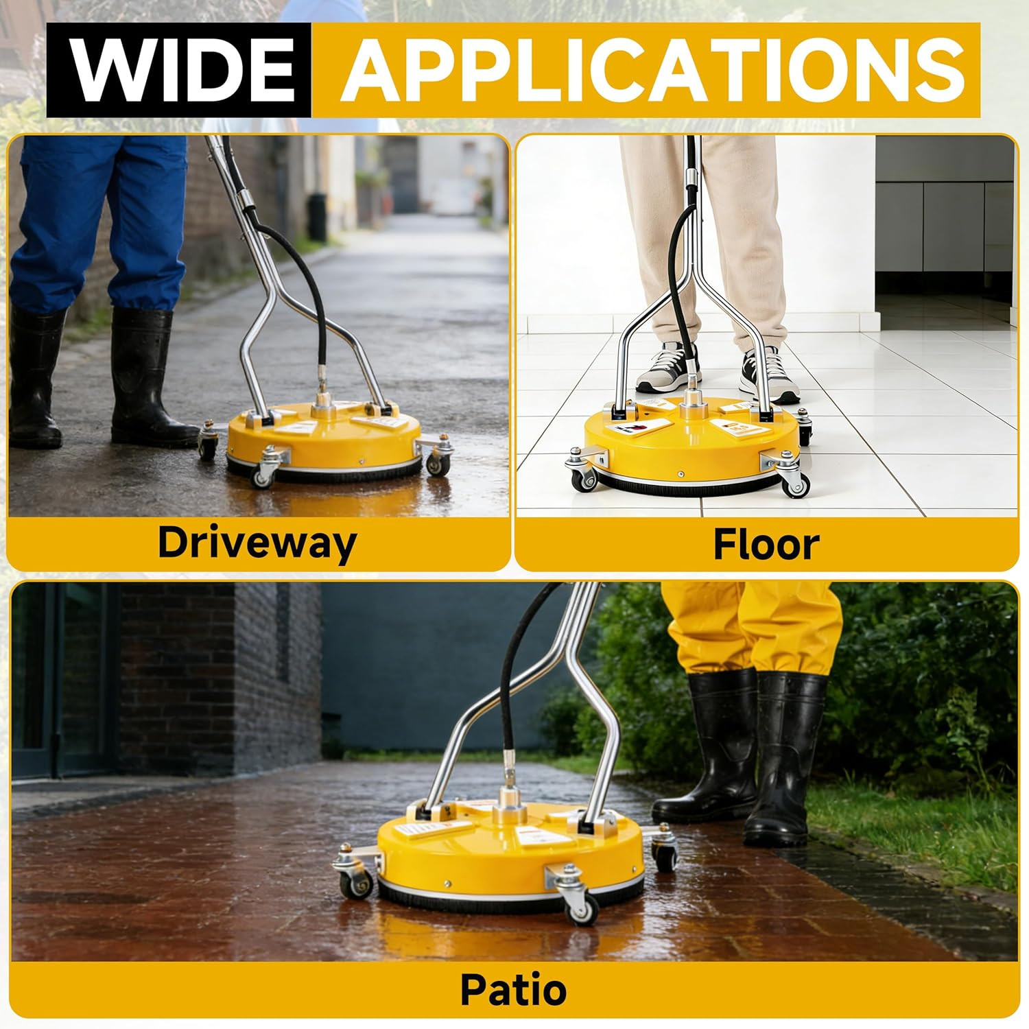 16.5” Pressure Washer Surface Cleaner with 4 Wheels for Easy Outdoor Cleaning