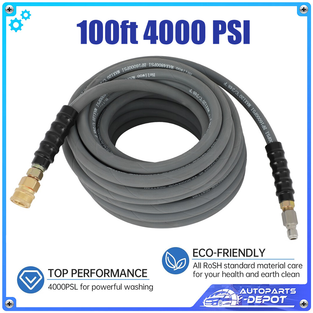 3/8″ 100ft Pressure Washer Hose 4000PSI Non-Marking Gray With Couplers Brand New