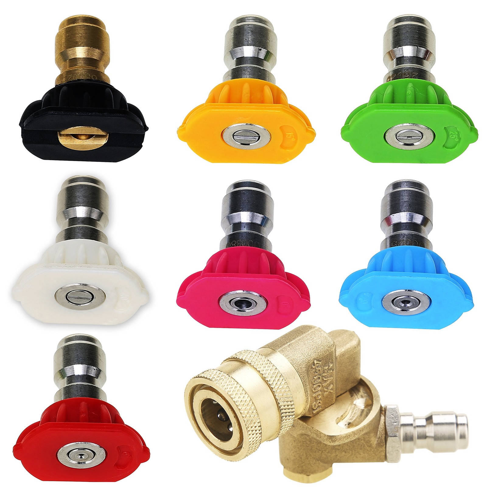 Pressure Washer Accessories Kit, 7 Spray Nozzle Tips, Quick Connecting Pivoting