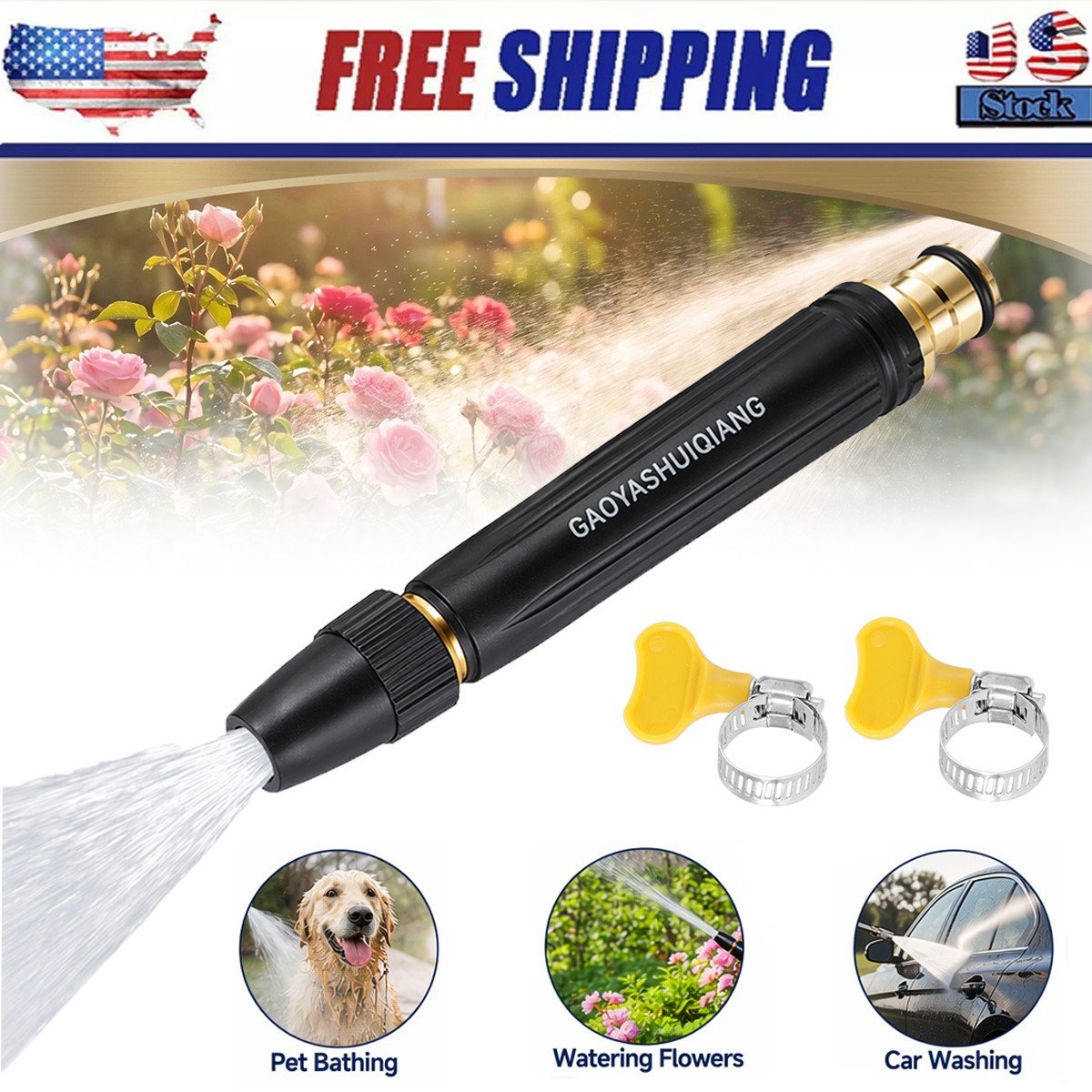 High Pressure Hose Nozzle Water Spray Gun Car Wash Garden Jet Sprayer Adjustable