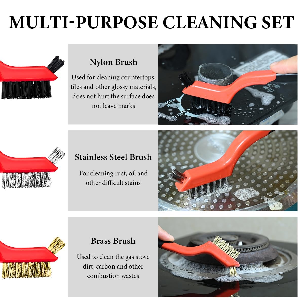 FSTURIOS 3 PCS Wire Brush Set, 7 Inch Brass/Stainless Steel/Nylon 3