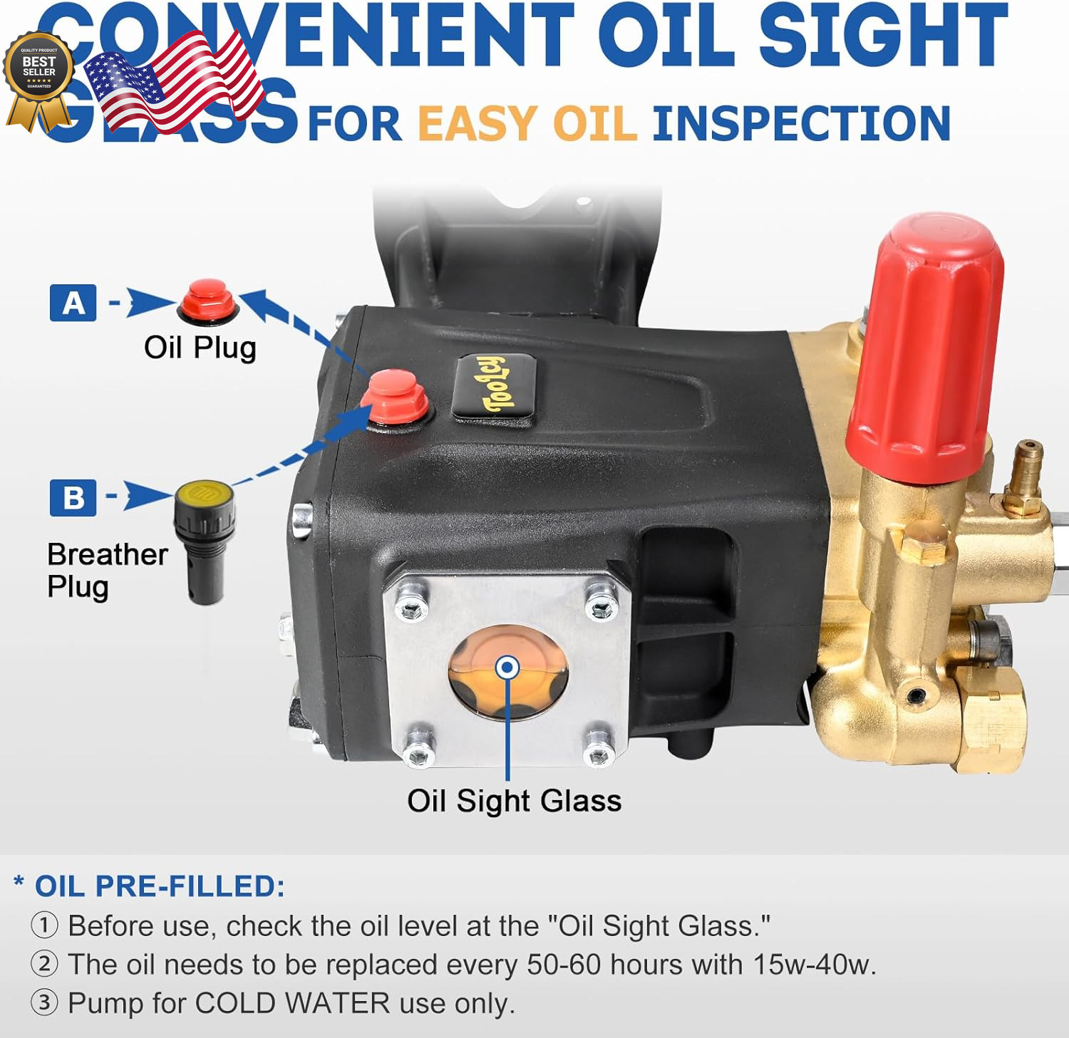 Pressure Washer Pump 3600-4400 PSI Max 4.4 GPM, 1 inch Shaft Horizontal Tripl