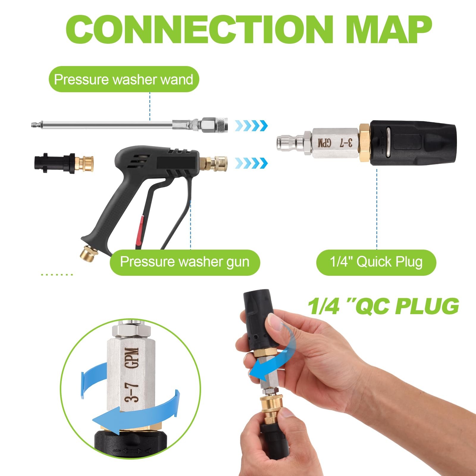 Adjustable Downstream Soft Wash Nozzle, Tip M5 Long Range Soap Twist Nozzle w…
