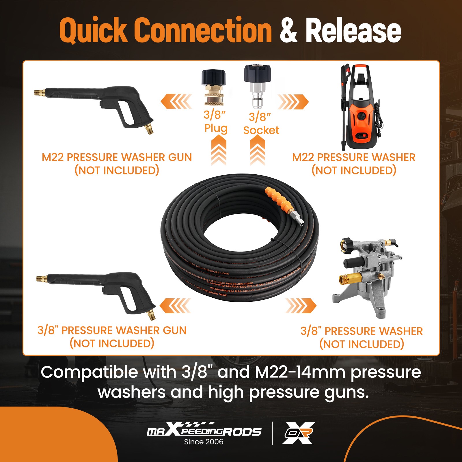 150FT 1/4″ 4200PSI Pressure Washer Hose Steel Wire Braided Hot Cold Water Rated