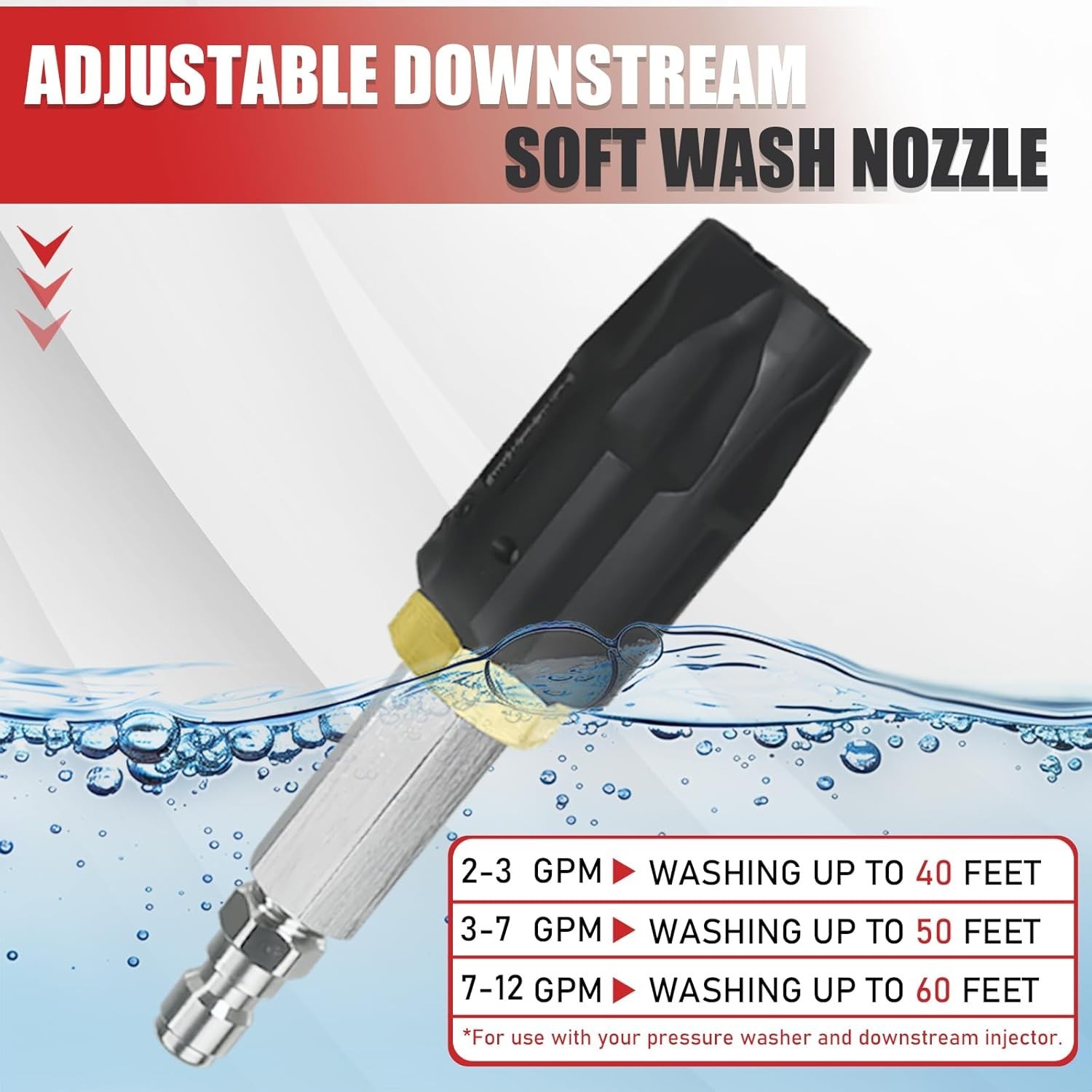 3-7 GPM M5 Twist Nozzle, Adjustable Downstream Soft Wash Nozzle, Rotate 60 Degre