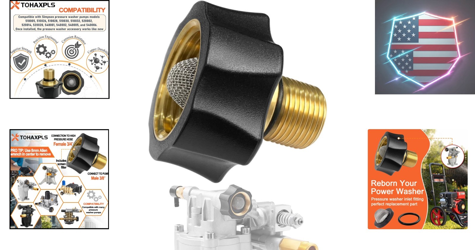 7112362 Water Inlet Fitting for Simpson Pressure Washer Pump Parts, Fits Mult…