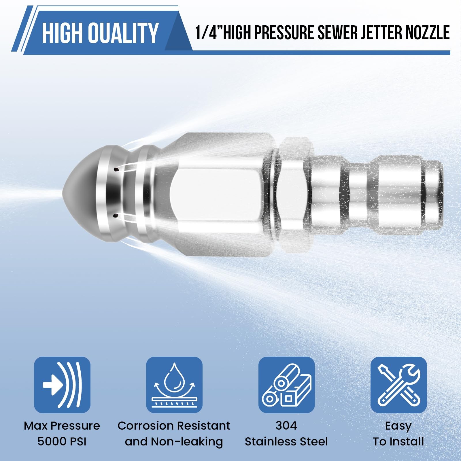 DALQUIS 2 Sets High Pressure Sewer Jetter Nozzle | Compact 5000 2Pcs, 1/4″