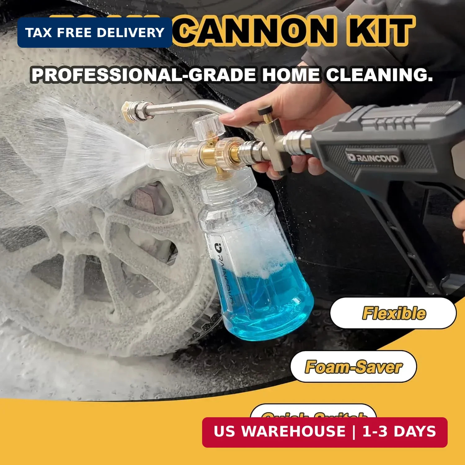 Raincovo Foam Cannon with Short Pressure Washer Gun, Dual Connector Accessories,