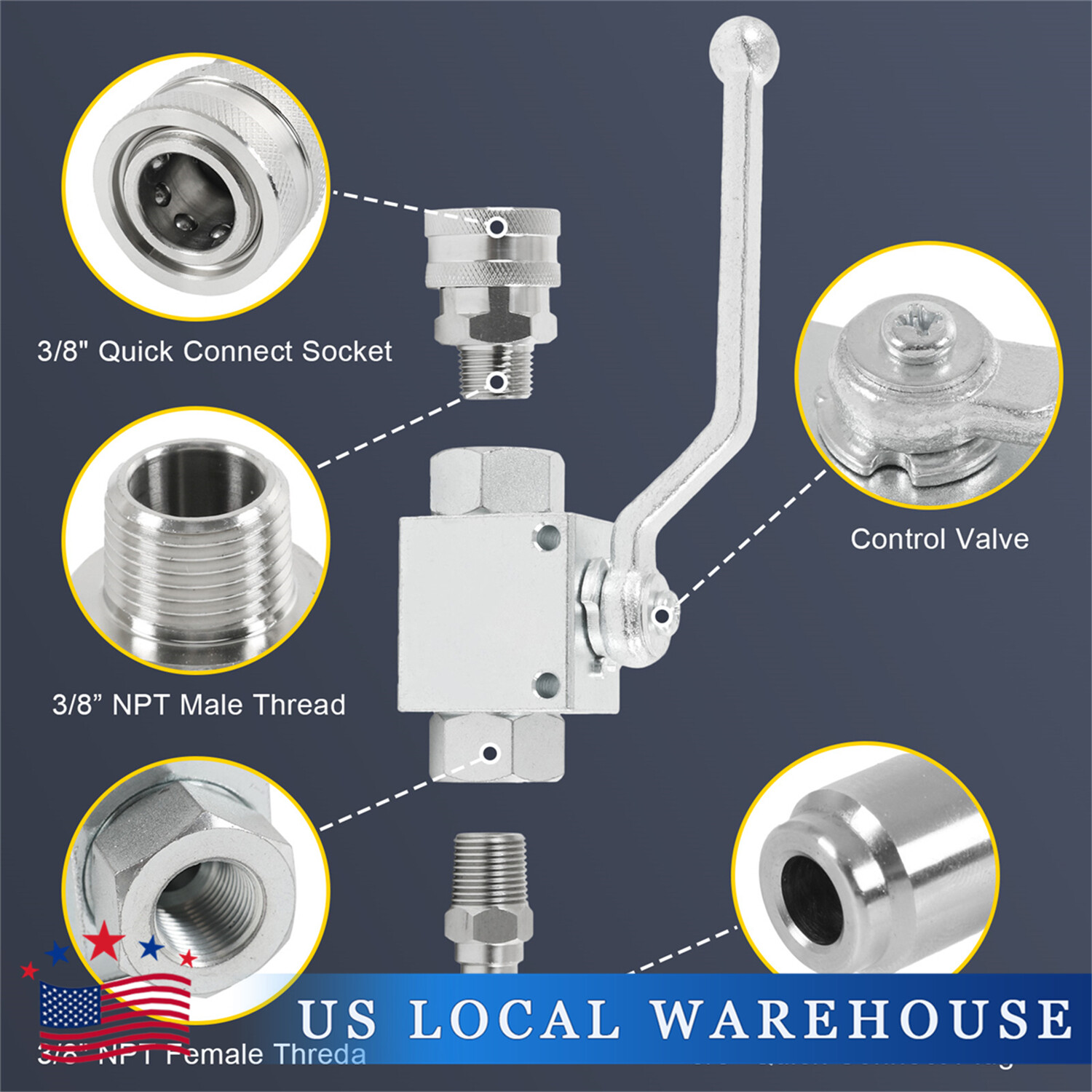 Steel High Pressure Washer Ball Valve Kit, 3/8 Inch Quick Connect 4500 PSI