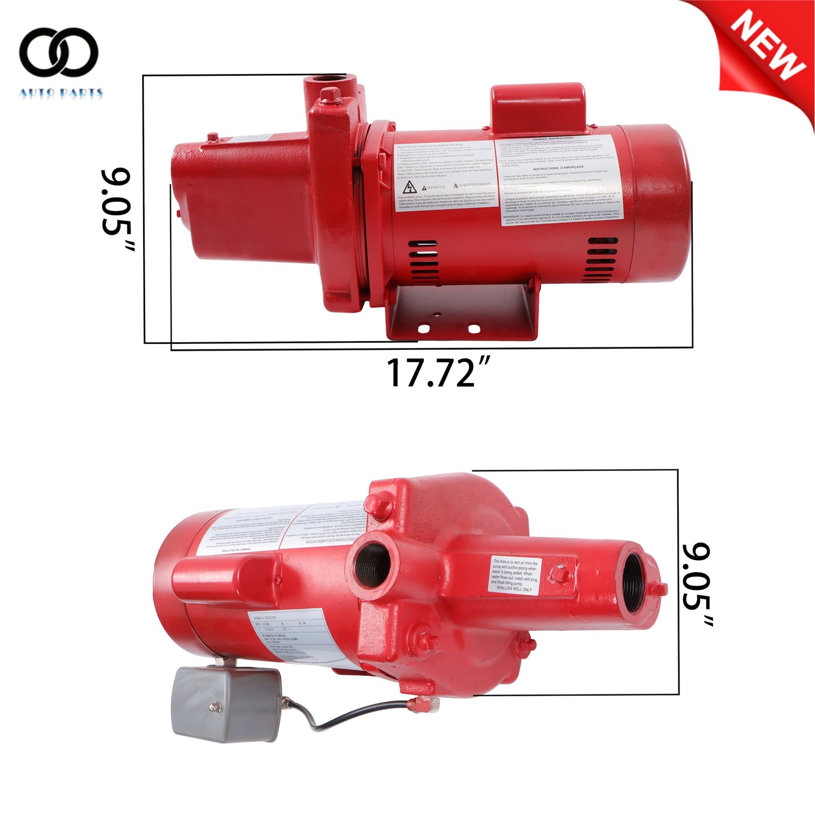 Red 1 HP 23 GPM Dual Voltage 115/230 Volt Cast Iron Shallow Well Jet Pump 602208