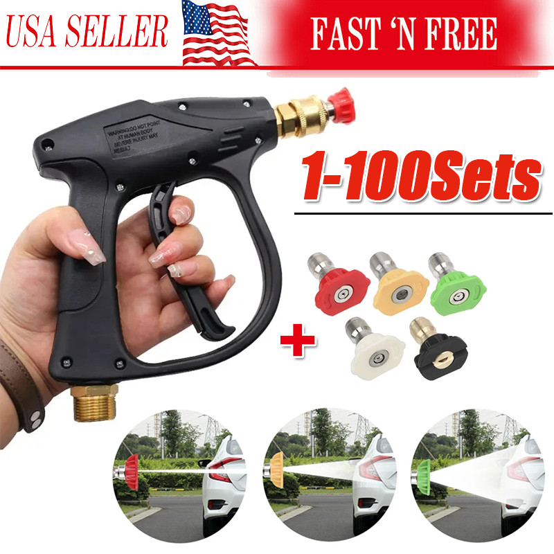 1/4″ High Pressure Washer Gun 4000 PSI Car Wash Foam Spray Short Wand w/5 Nozzle