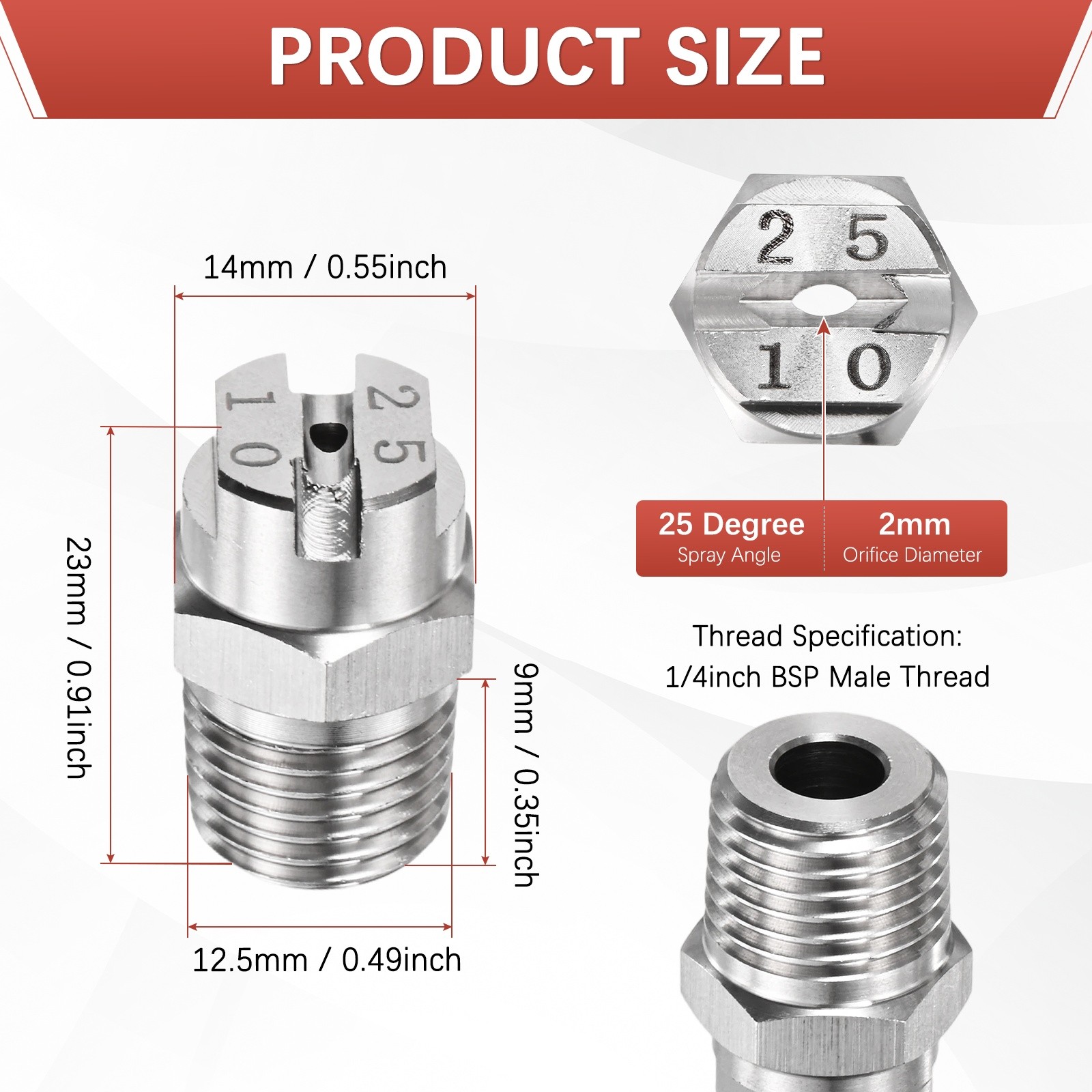 1/4″BSP 25° Flat Fan Spray Tip [7PCS] – High Pressure Washer Nozzles [2MM]