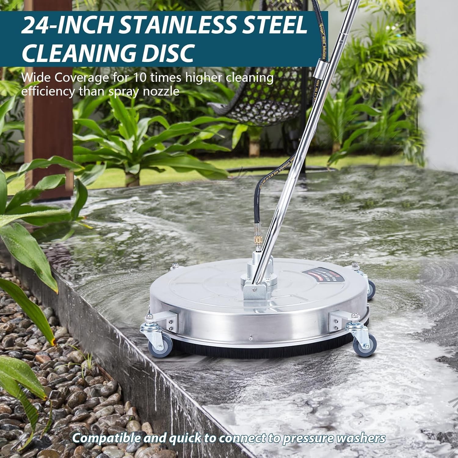 24″ Pressure Washer Surface Cleaner with Wheels & Handle Stainless Steel 4000PSI
