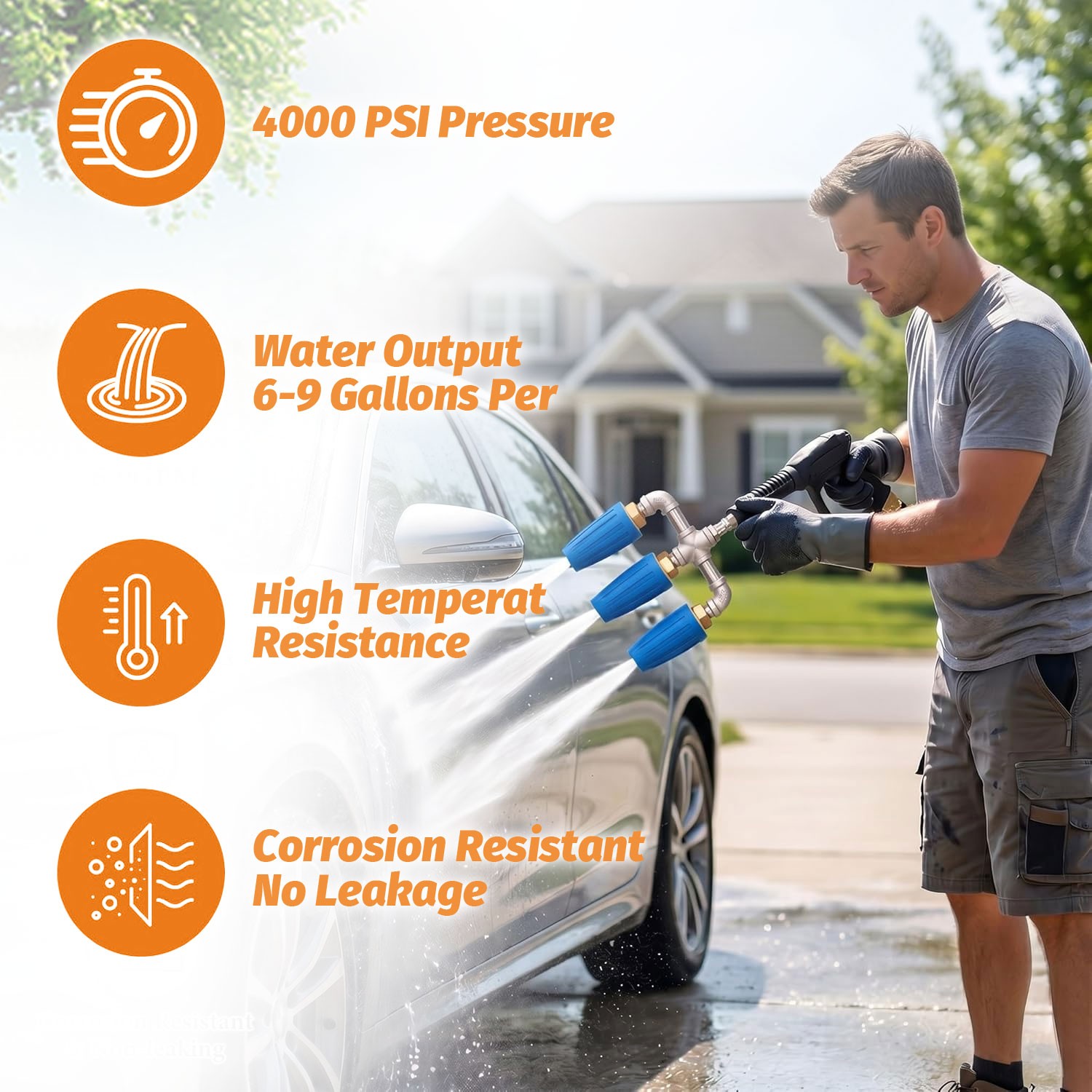 High Pressure Washer Nozzle 360° Rotating Triple Turbo 1/4″ 4000 PSI Auto Garden