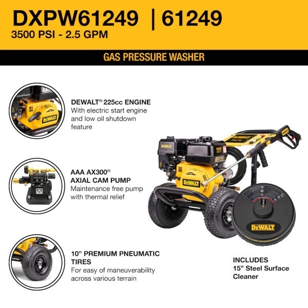 Dewalt CANADA 3500 PSI 2.5 GPM GAS Pressure Washer