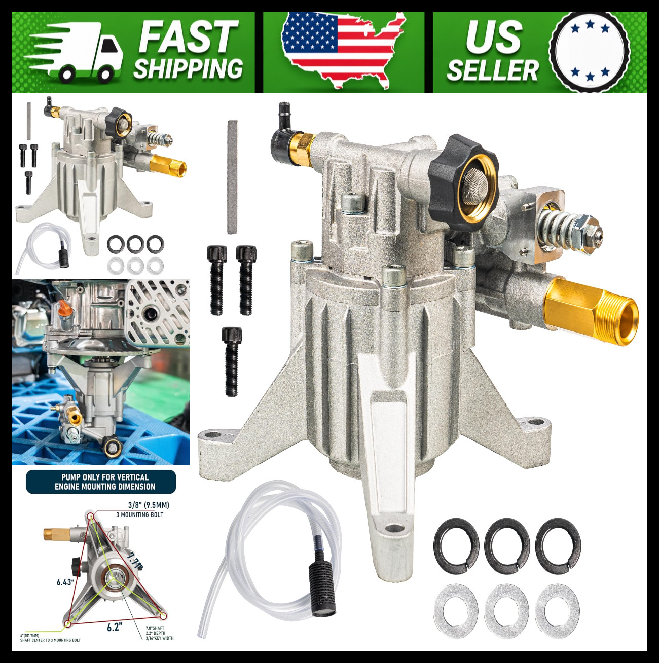 Hourleey Vertical Pressure Washer Pump 3400 PSI 2.5 GPM Replacement