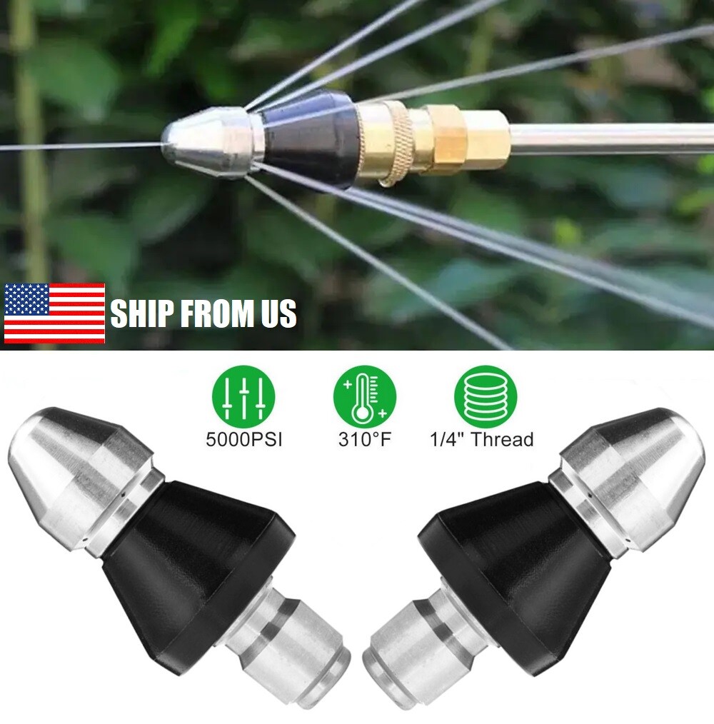 2× Sewer Cleaning Tool High-pressure Nozzle 5000psi Pipe Cleaner 1/4″ Connector