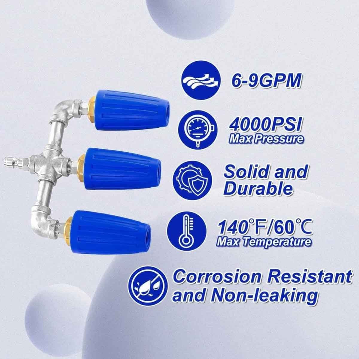 2026 Upgrade 3 in 1 360° Rotating High Pressure Turbo Pressure Washer Nozzle