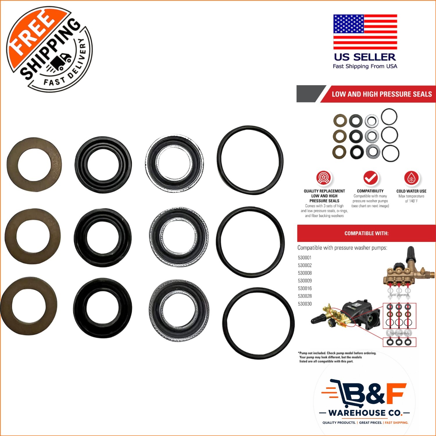 Pressure Washer Leak Prevention Kit: 12-Piece Low & High Pressure Seals Included