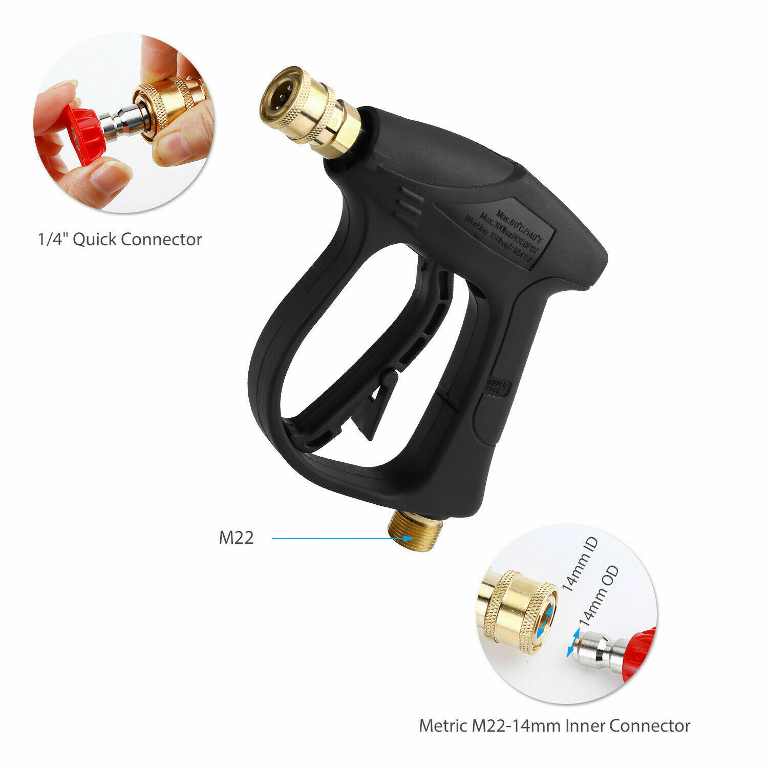 1/4″ High Pressure Washer Gun 4000 PSI Car Wash Foam Spray Short Wand w/5 Nozzle