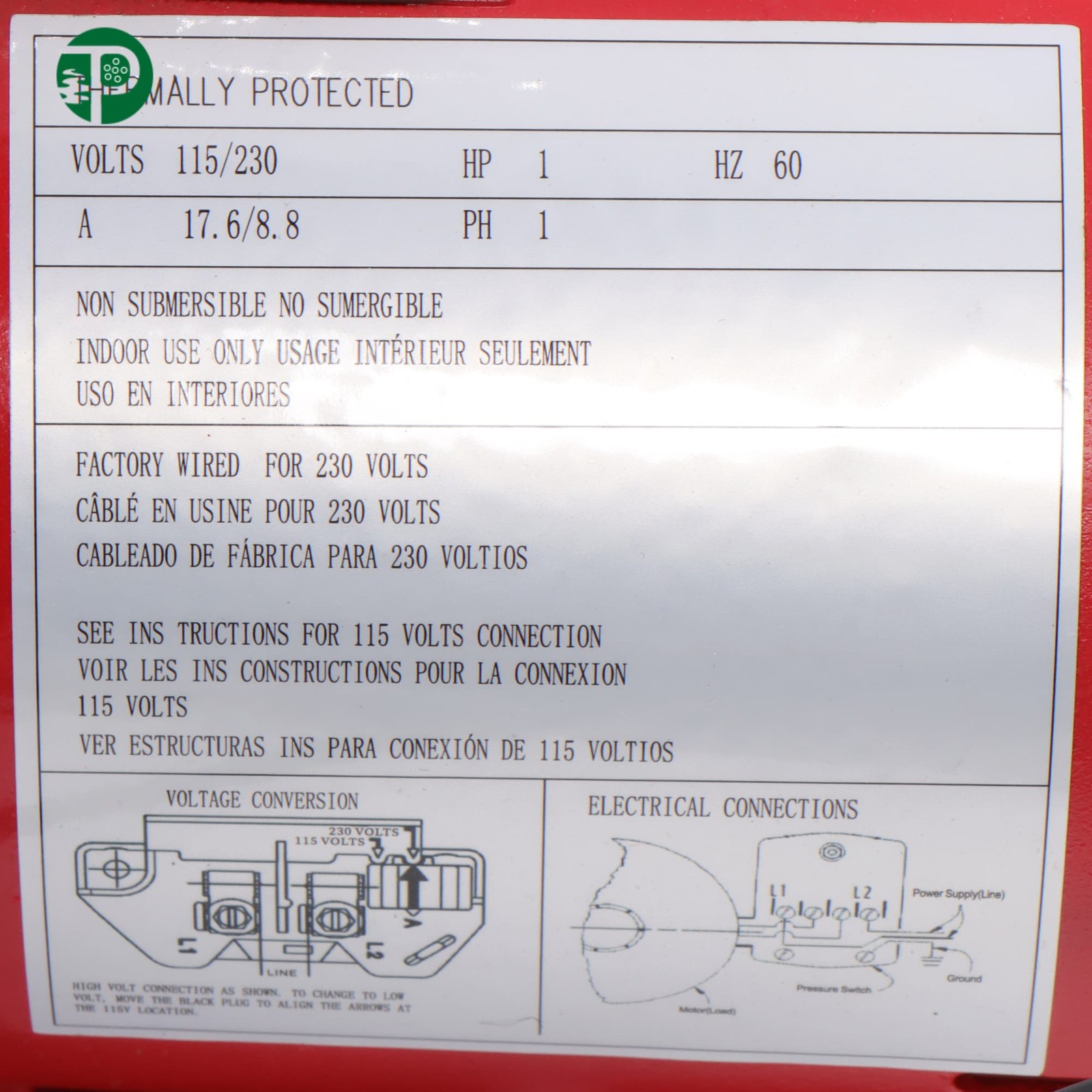 Shallow Well Jet Pump Cast Iron 1 HP 23 GPM Dual Voltage 115/230 Volt Red 602208