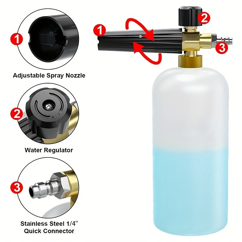 1/4″ Snow Foam Washer Gun Car Wash Soap Lance Cannon Spray Pressure Jet Bottle