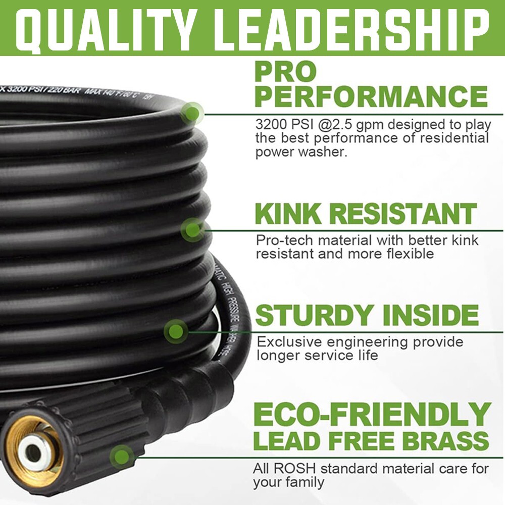 YAMATIC Pressure Washer Hose 50 FT 1/4″ Kink Free M22 14mm Brass Power Washer
